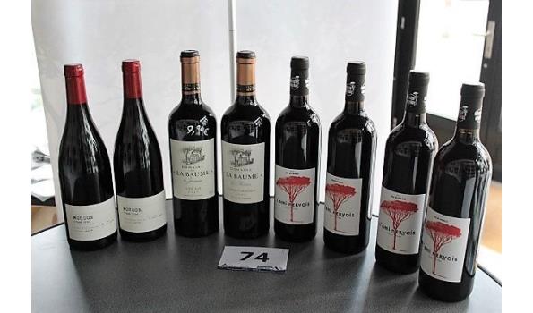 8 div flessen à75cl rode wijn, wo Domaine de la Baume Syrah 2020